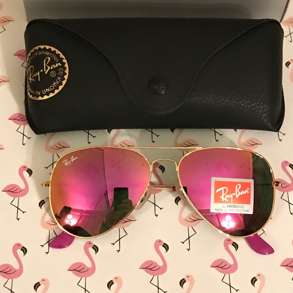PINK AND GOLD REFLECTIVE RAYBAN AVIATORS 58MM